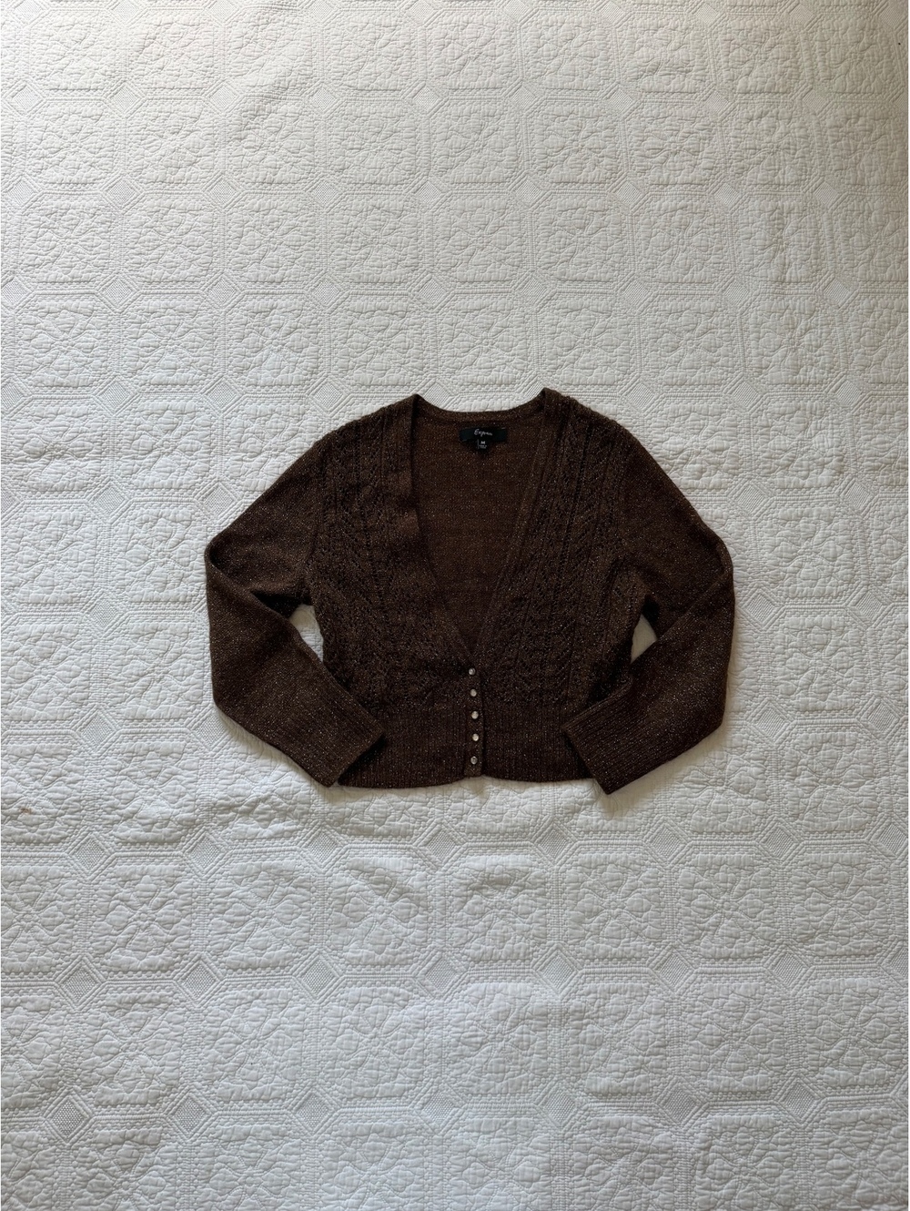 Vintage Y2K Express Women's Brown Knit Button-Up Cardigan